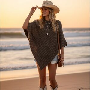 CERRETELLI Alpaca Wool Blend made in Italy Multi Way Poncho Sweater One Size‎